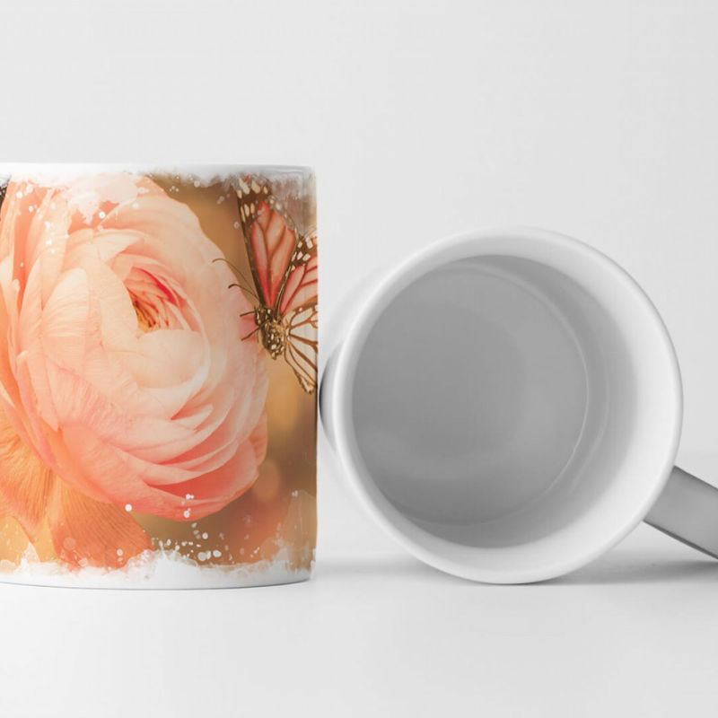 Tasse Geschenk Naturfotografie – Rosa Rosenbouquet mit Schmetterlingen