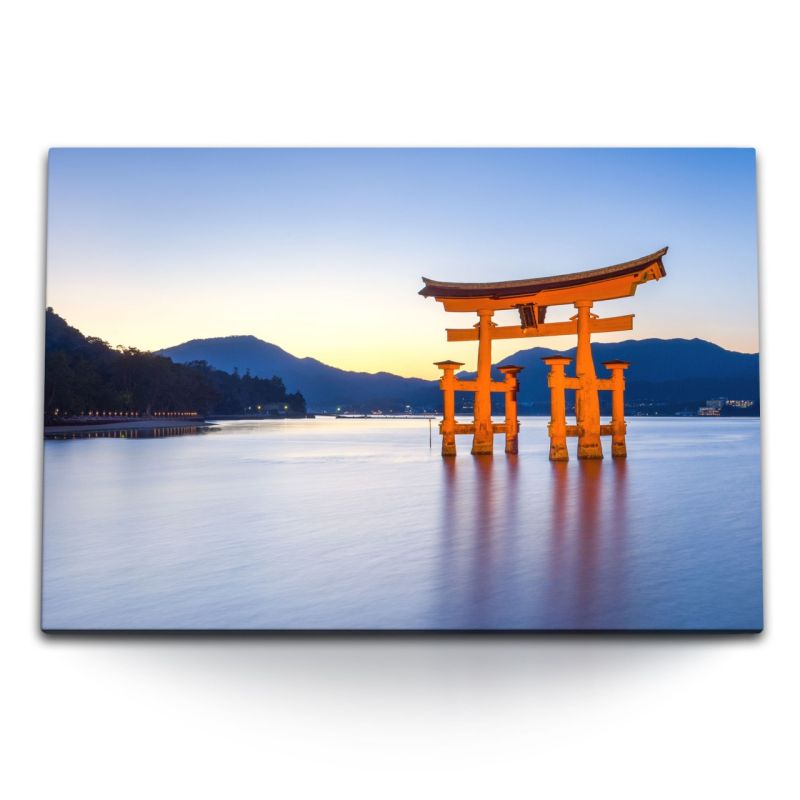 120x80cm Wandbild auf Leinwand Japan roter Schrein Miyajima Tor Tempel See