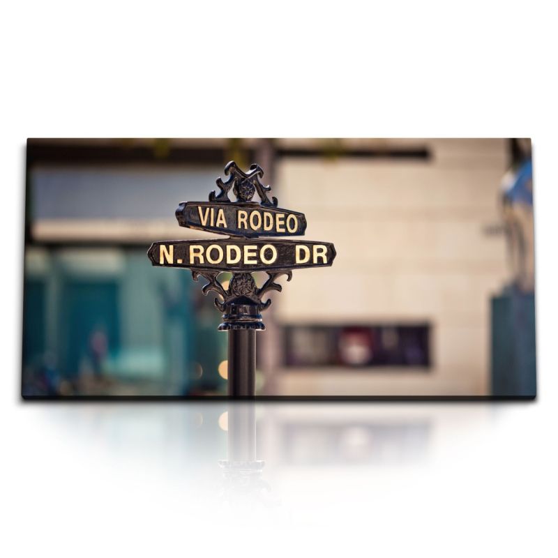 Kunstdruck Bilder 120x60cm Via Rodeo Drive Straßenschild Los Angeles