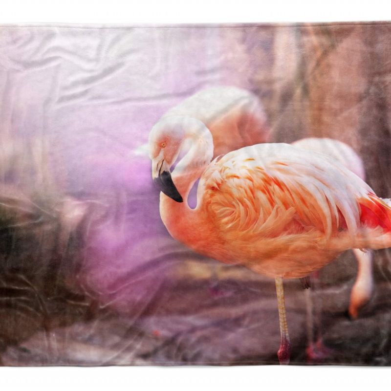 Handtuch Strandhandtuch Saunatuch Kuscheldecke  mit Tiermotiv Flamingo Kunstvoll