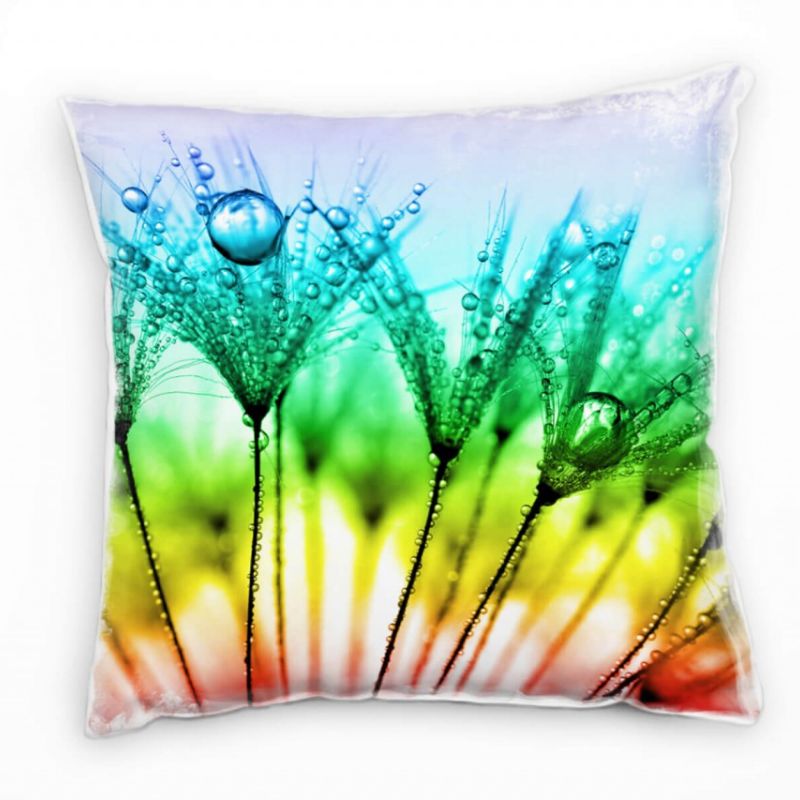 Macro, Blumen, bunt, Pusteblume, Wassertropfen Deko Kissen 40x40cm für Couch Sofa Lounge Zierkissen