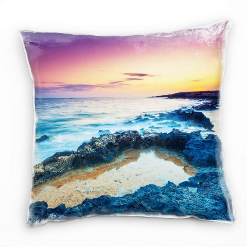 Strand und Meer, Felsen, Sonnenaufgang, orange  Deko Kissen 40x40cm für Couch Sofa Lounge Zierkissen