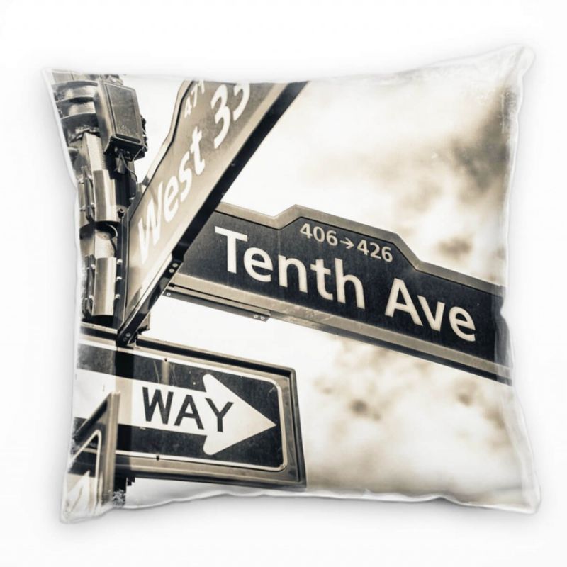 Urban, Straßenschild, Manhattan, grau, braun Deko Kissen 40x40cm für Couch Sofa Lounge Zierkissen