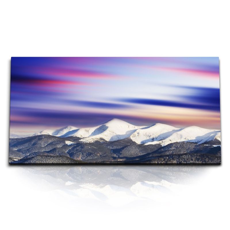 Kunstdruck Bilder 120x60cm Berge Schnee Gebirge Winter Himmel Kunstvoll