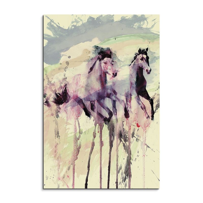 Horses Running 90x60cm  Aquarell Art Leinwandbild