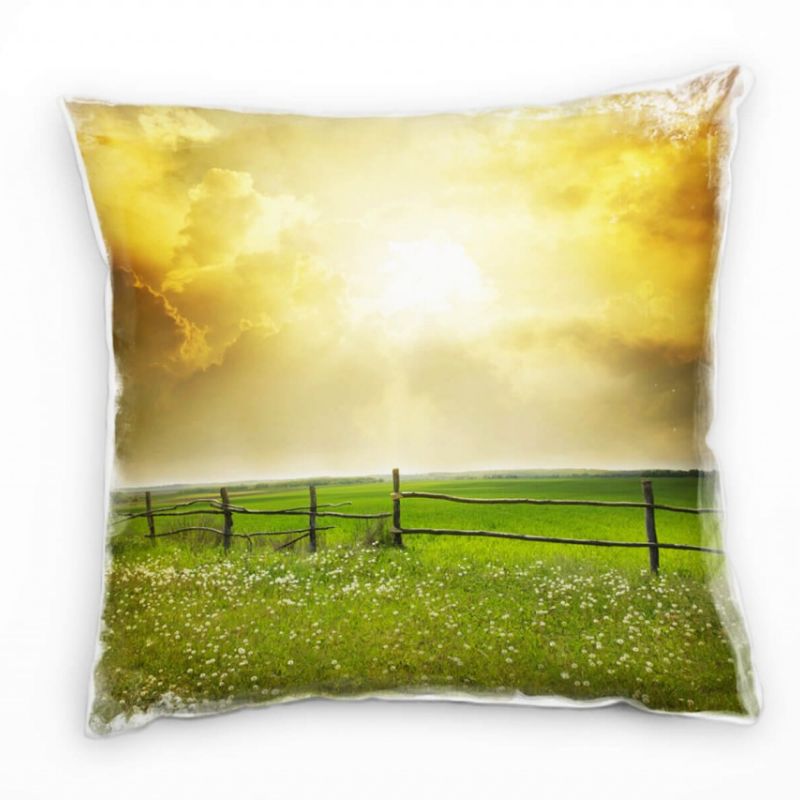 Landschaft, grün, orange, Sommer, Feld, Sonnenuntergang Deko Kissen 40x40cm für Couch Sofa Lounge Zi