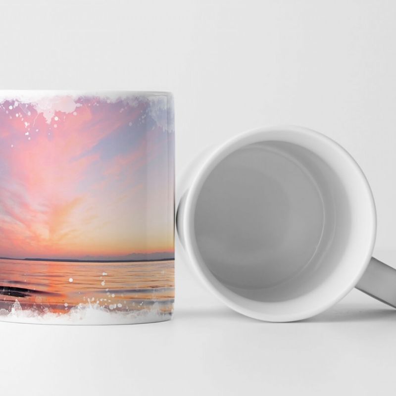 Tasse Geschenk Landschaftsfotografie – Sonnenaufgang mit Pelikan im Flug