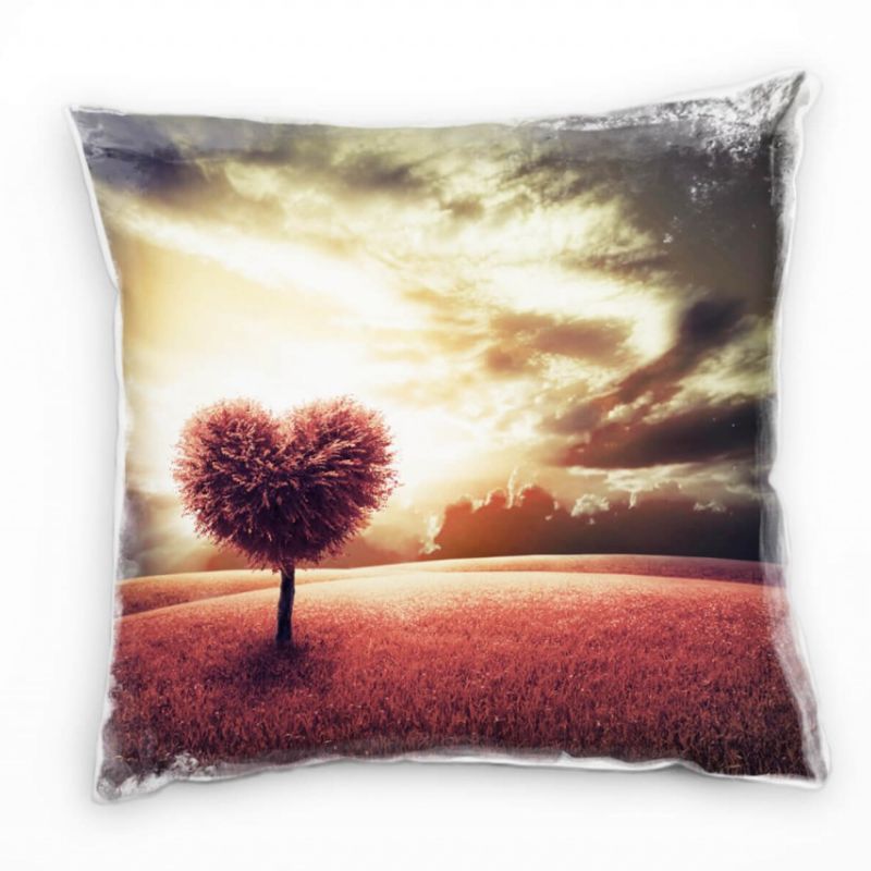 Abstrakt, Natur, rosa, grau, Herzbaum, Sonnenaufgang Deko Kissen 40x40cm für Couch Sofa Lounge Zierk