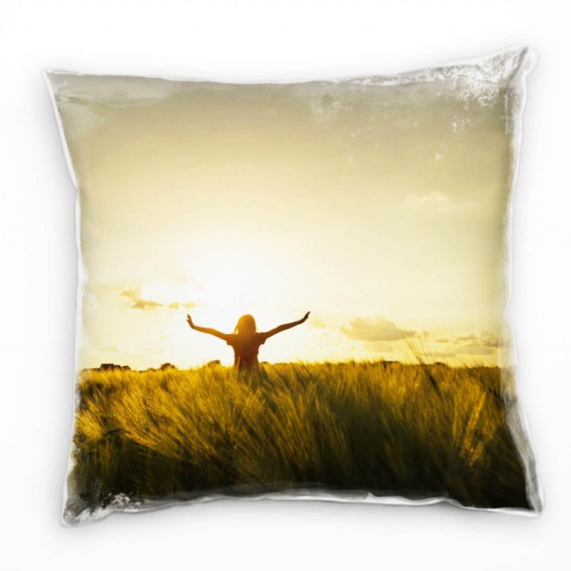 Landschaft, Wiese, Natur Sommer, gelb, orange Deko Kissen 40x40cm für Couch Sofa Lounge Zierkissen