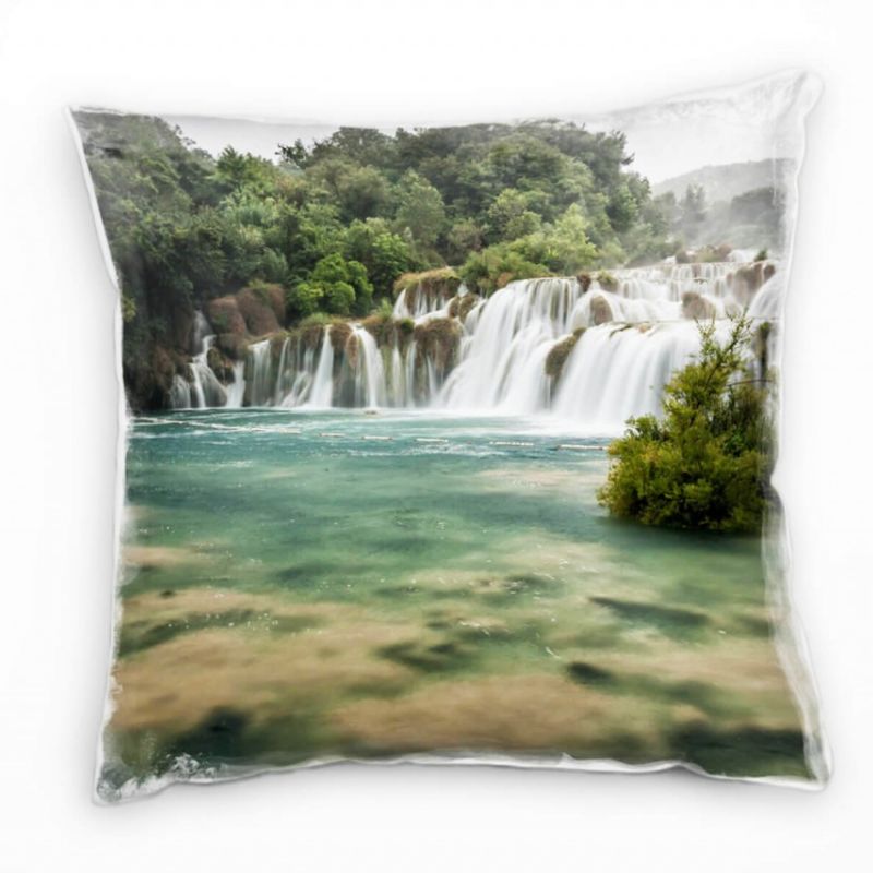 Natur, grün, grau, Wasserfälle, Wald Deko Kissen 40x40cm für Couch Sofa Lounge Zierkissen