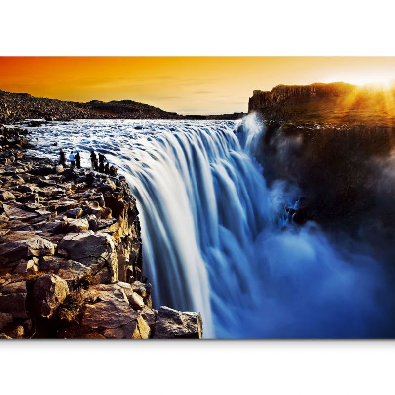 120x80cm Wandbild Island Wasserfall Felsen Sonnenuntergang