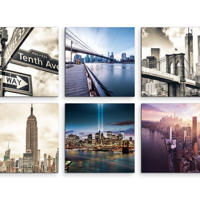 6 teiliges Leinwandbild je 30x30cm –  New York Wolkenkratzer Skyline