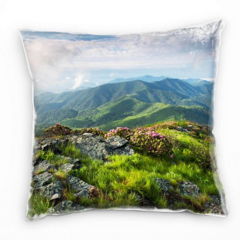 Landschaft, grün, blau, Bergkette, Bergwiesen Deko Kissen 40x40cm für Couch Sofa Lounge Zierkissen