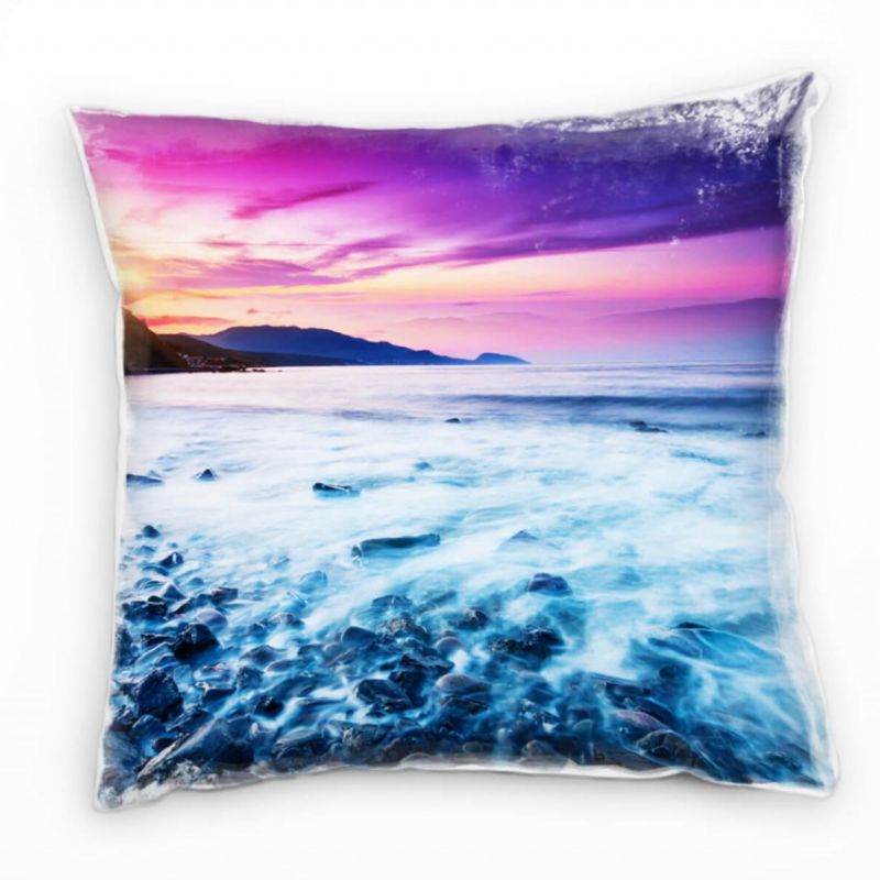 Strand und Meer, pink, türkis, Sonnenuntergang Deko Kissen 40x40cm für Couch Sofa Lounge Zierkissen