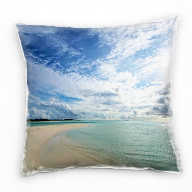 Strand und Meer, türkis, beige, Wolken, Sonne Deko Kissen 40x40cm für Couch Sofa Lounge Zierkissen