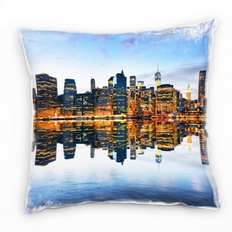 City, New York, Manhattan, Spiegelung, blau, orange Deko Kissen 40x40cm für Couch Sofa Lounge Zierki