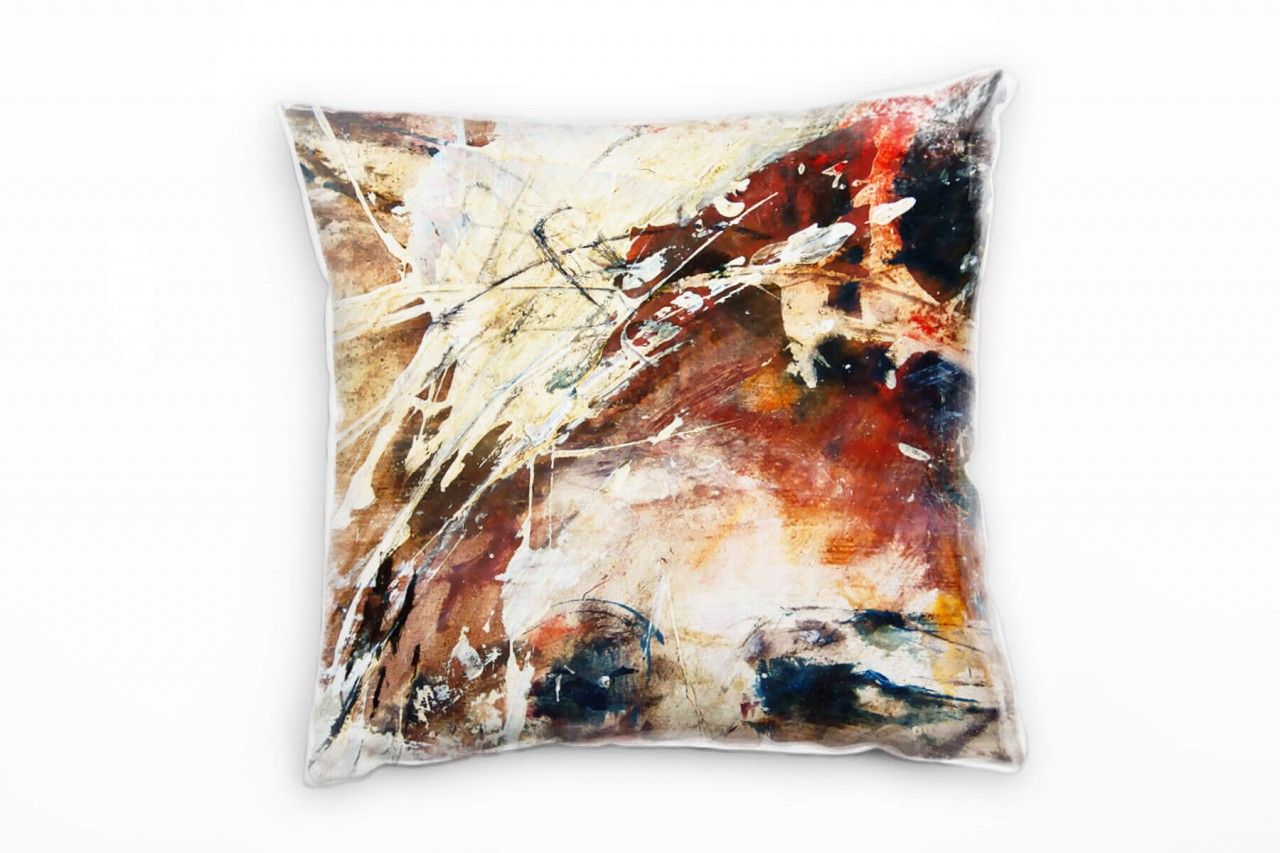 Abstrakt, gemalt, braun, rot, beige, blau Deko Kissen 40x40cm für Couch Sofa Lounge Zierkissen