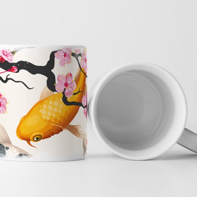 Tasse Geschenk Koi Karpfen Teich mit Kirschblüten