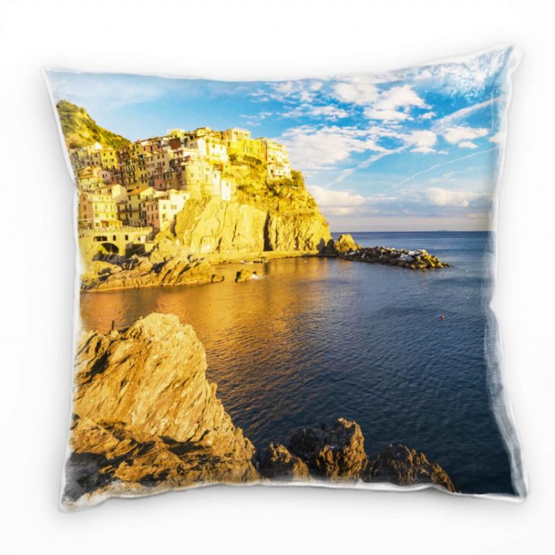 Meer, Sonnenuntergang, Küste, Italien, gelb,  blau Deko Kissen 40x40cm für Couch Sofa Lounge Zierkis