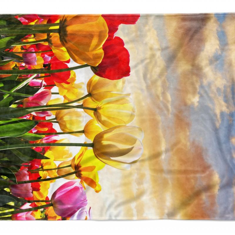 Handtuch Strandhandtuch Saunatuch Kuscheldecke  mit Fotomotiv Tulpen Bunt Sommer