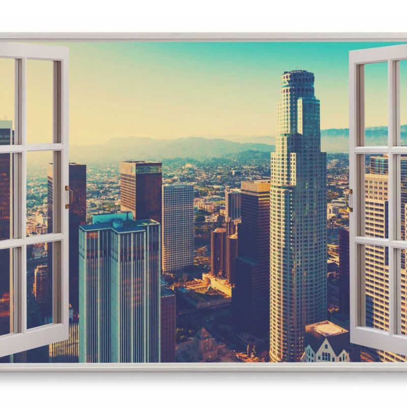 Wandbild 120x80cm Fensterbild Skyline Los Angeles USA Hochhäuser Großstadt