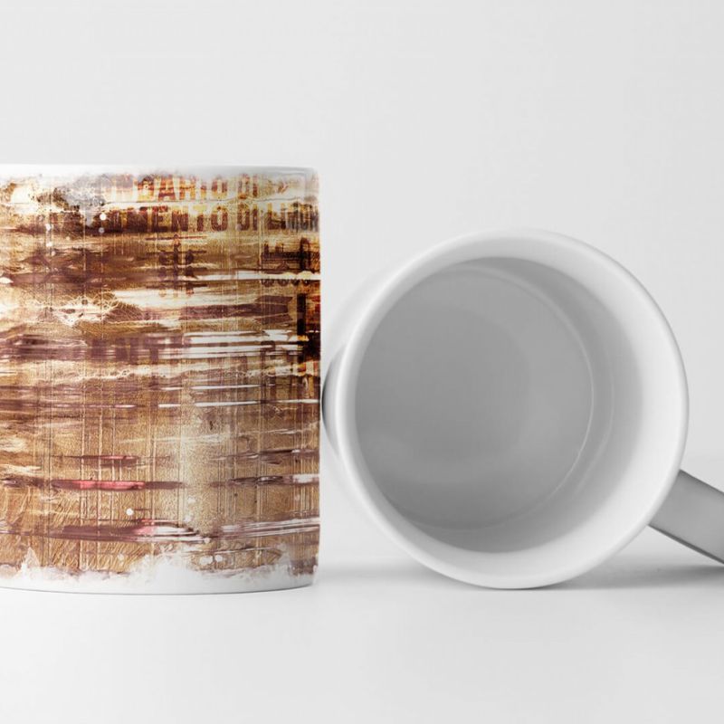 Tasse Geschenk peru farbige Abstraktion, mandelweiße Streifen + Aufschrift