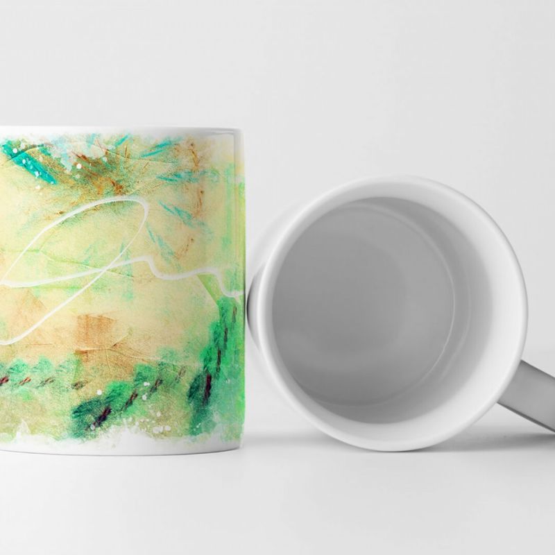 Tasse Geschenk Elfenbeinfarbene Grundierung, grüne Farbsegmente