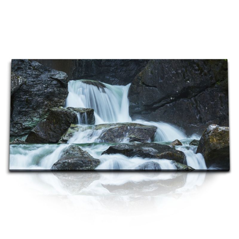 Kunstdruck Bilder 120x60cm Wasserfall Bach Bergbach Felsen Natur