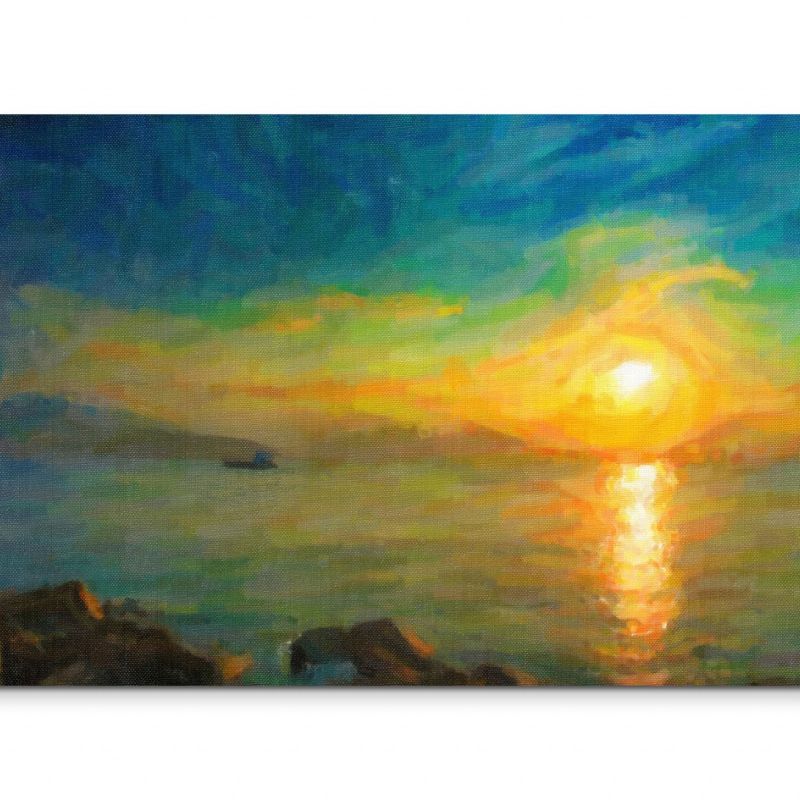 120x80cm Wandbild Ölmalerei Meer Himmel Sonnenuntergang