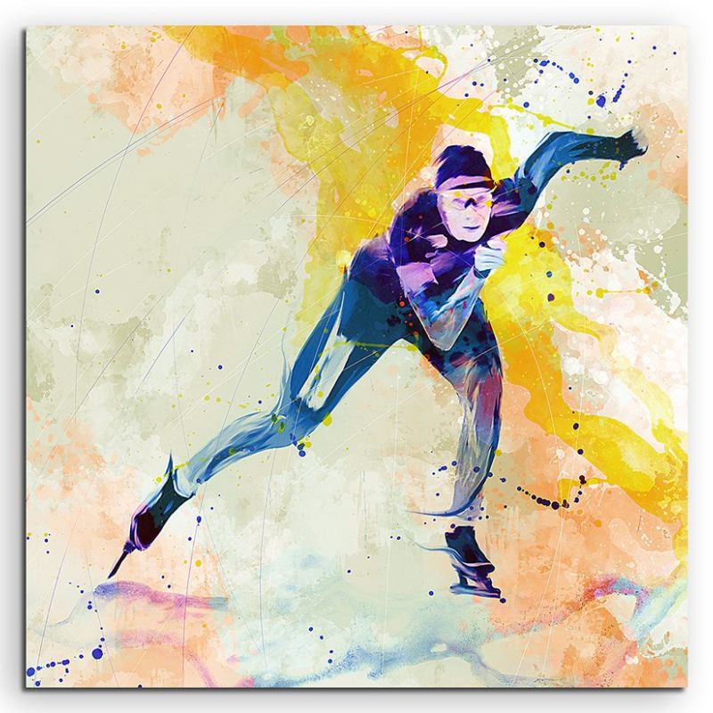 Eisschnelllauf 60x60cm Aquarell Art Leinwandbild