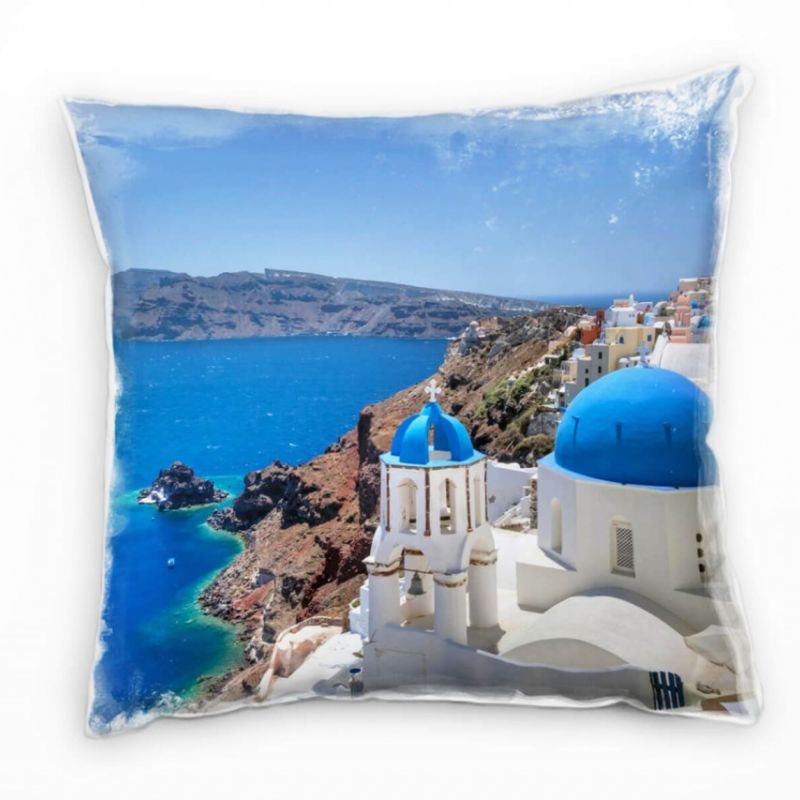 City, Landschaft, blau, weiß, Santorini, Griechenland Deko Kissen 40x40cm für Couch Sofa Lounge Zier