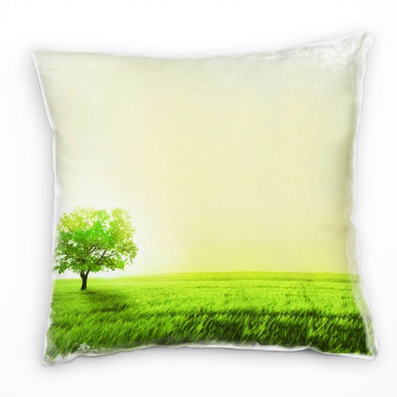 Natur, grün, gelb, Weizenfeld, Baum, wolkenlos Deko Kissen 40x40cm für Couch Sofa Lounge Zierkissen