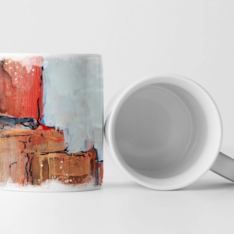 Tasse Geschenk Abstraktes Bild von roten und orangen Gebäuden