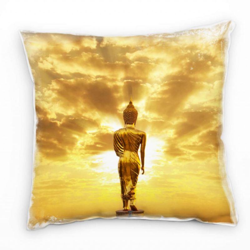 Urban, Buddha Statur, Sonnenuntergang, gold Deko Kissen 40x40cm für Couch Sofa Lounge Zierkissen