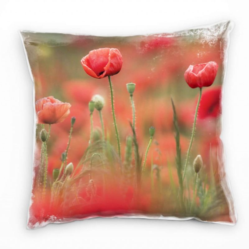 Blumen, Mohnblumen, rot, grün Deko Kissen 40x40cm für Couch Sofa Lounge Zierkissen