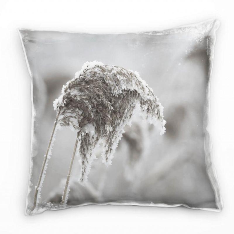 Winter, gefrorenes Gras, Eis, grau Deko Kissen 40x40cm für Couch Sofa Lounge Zierkissen