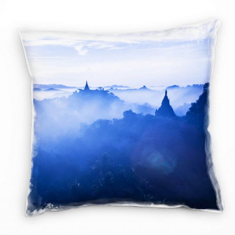 Landschaft, Sonnenaufgang, Bagan, Tempel, blau Deko Kissen 40x40cm für Couch Sofa Lounge Zierkissen