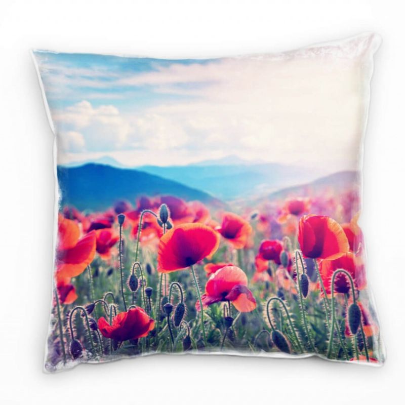 Blumen, Mohnblumen, Wiese, rot, grün Deko Kissen 40x40cm für Couch Sofa Lounge Zierkissen