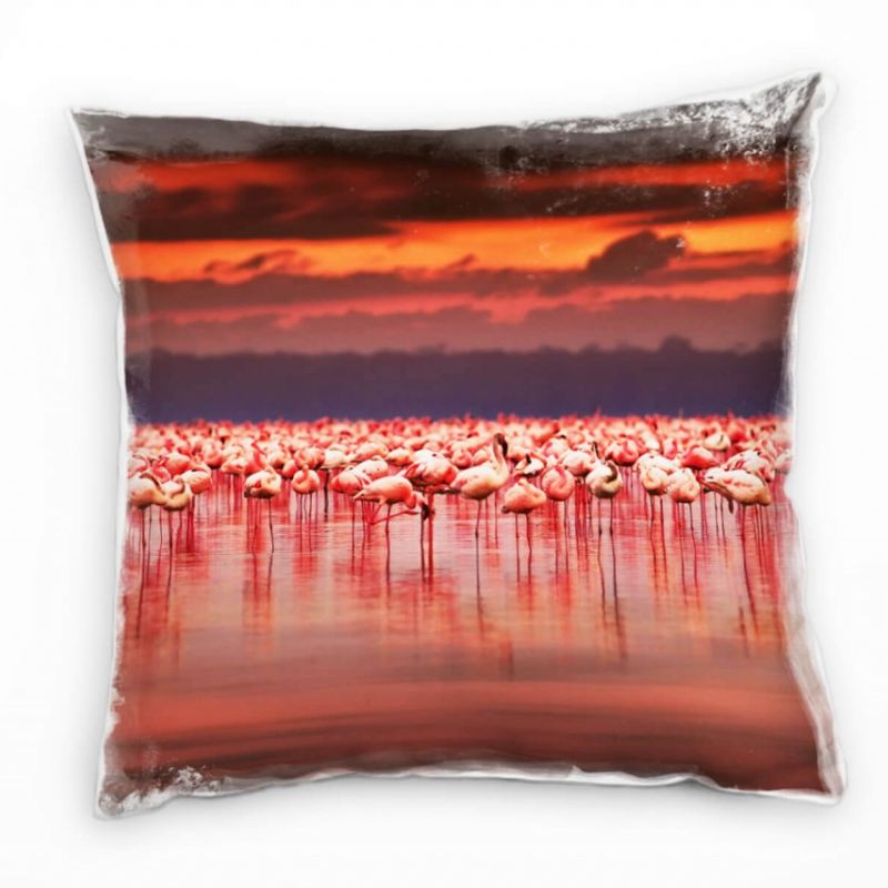 Tiere, pink, orange, Flamingos, Afrika Deko Kissen 40x40cm für Couch Sofa Lounge Zierkissen