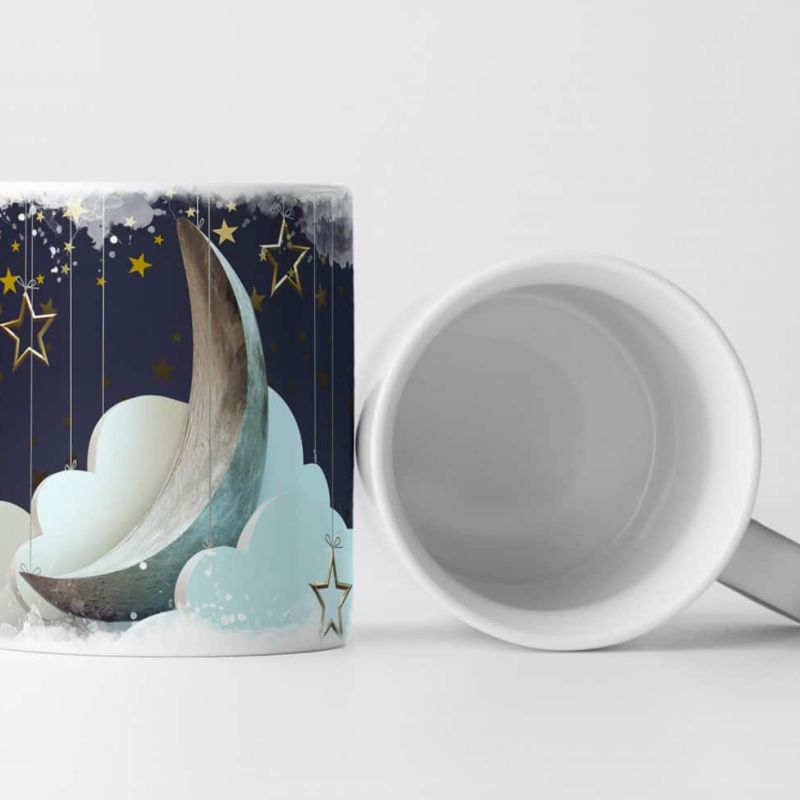 Tasse Geschenk Künstlerische Fotografie – Mond mit goldenen Sternen und Wolken