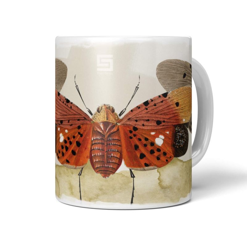 Dekorative Tasse mit schönem Motiv Netzflügler Vintage Insekten Brauntöne schönem Design