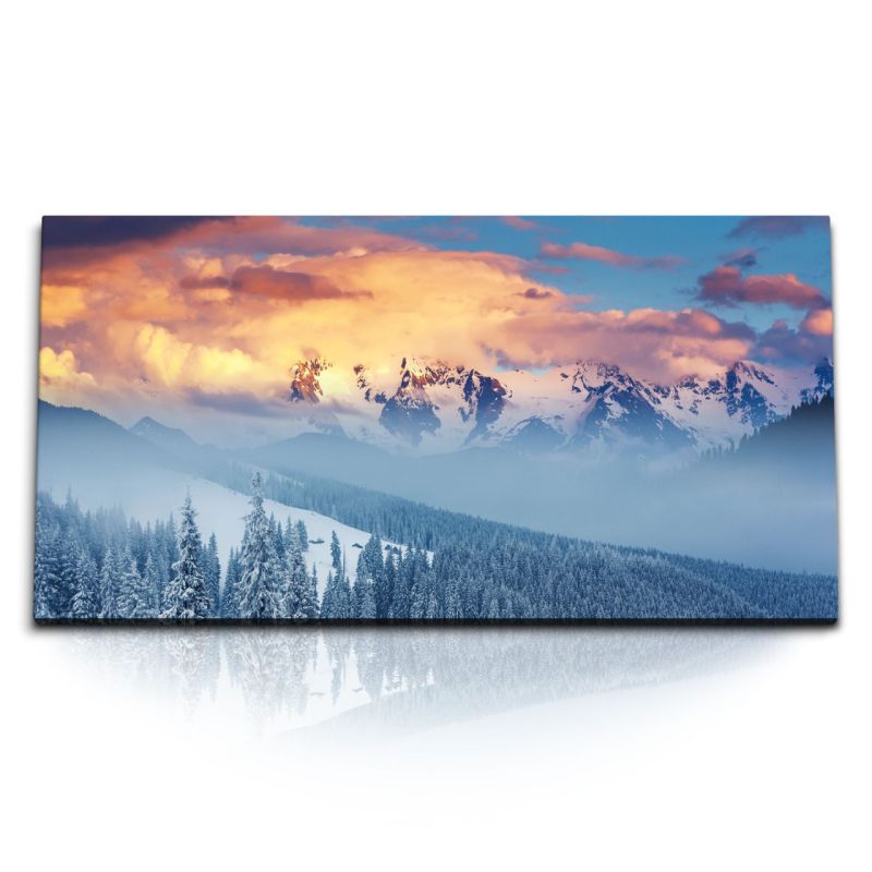 Kunstdruck Bilder 120x60cm Alaska Berglandschaft Tannenwald Schnee Berge