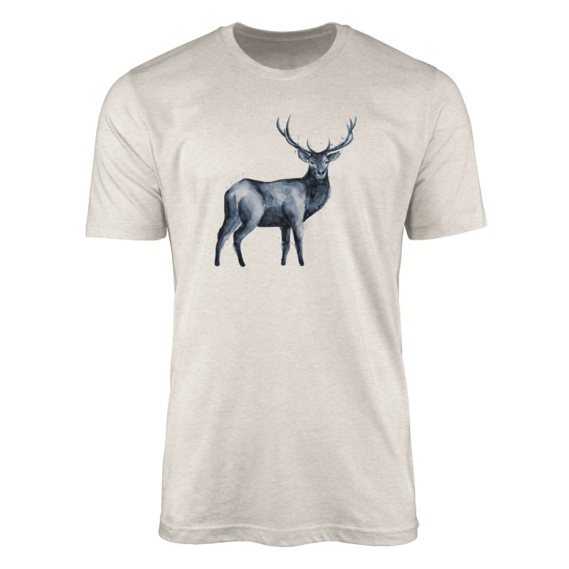 Herren Shirt 100% gekämmte Bio-Baumwolle T-Shirt  Aquarell Hirsch Motiv Nachhaltig Ökomode aus erneu