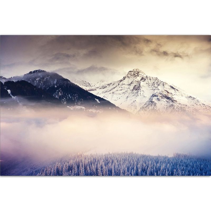 120x80cm Berge Wald Schnee Nebel Wolken