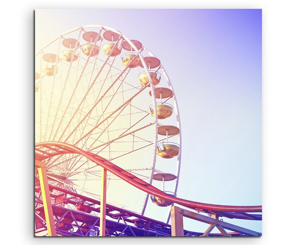 Künstlerische Fotografie – Riesenrad mit Achterbahn auf Leinwand