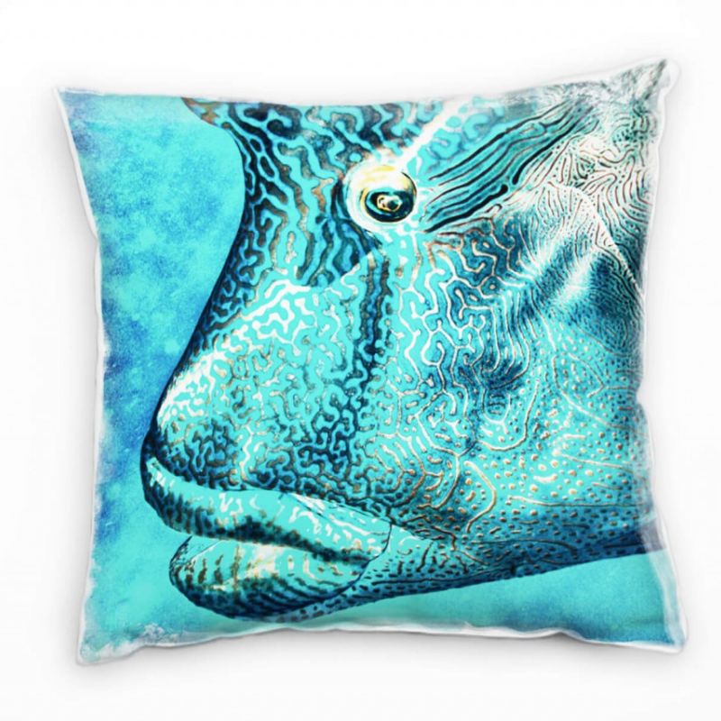 Tiere, Macro, Fisch, türkis, Deko Kissen 40x40cm für Couch Sofa Lounge Zierkissen