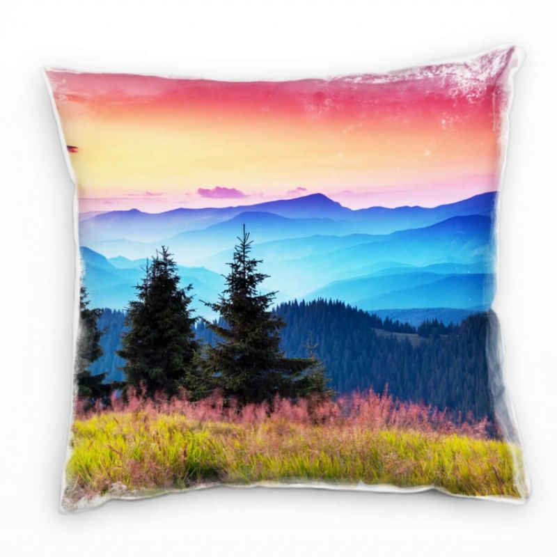 Landschaft, bunt, Wald, Berge, Sonnenuntergang Deko Kissen 40x40cm für Couch Sofa Lounge Zierkissen