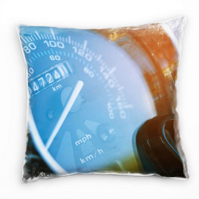 Macro, Auto, Tachometer, Hodometer, Technik, blau Deko Kissen 40x40cm für Couch Sofa Lounge Zierkiss