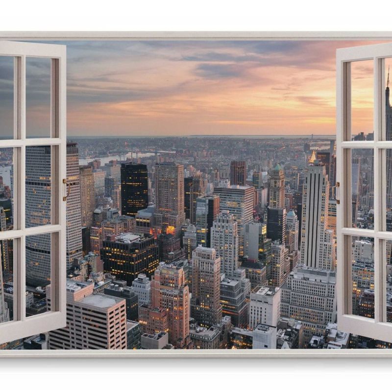 Wandbild 120x80cm Fensterbild New York Hochhäuser Manhattan Megacity