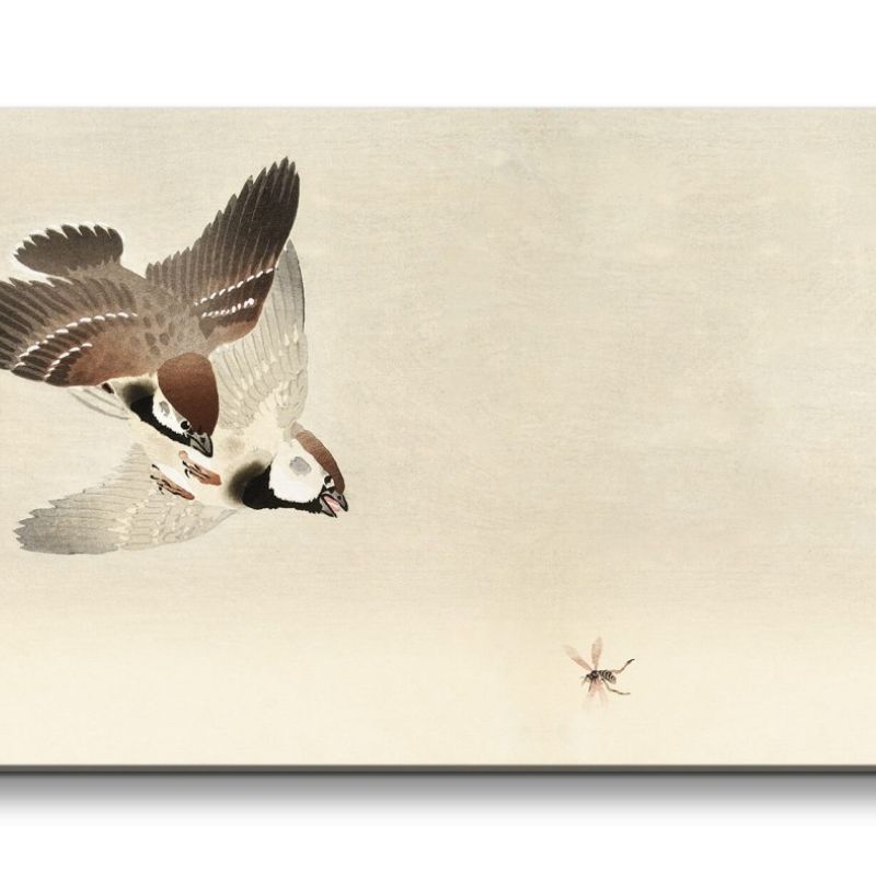 Remaster 120x60cm Ohara Koson traditionell japanische Kunst Schwalben jagen Fliege